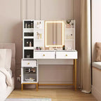 Makeup Vanity with Lights, 3 Lighting Modes Vanity Desk with Soft Cushioned Stool, Modern Dressing Table with Charging Station, 3 Drawers, White