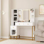 Makeup Vanity with Lights, 3 Lighting Modes Vanity Desk with Soft Cushioned Stool, Modern Dressing Table with Charging Station, 3 Drawers, White