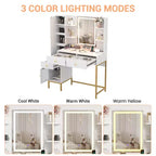 Makeup Vanity with Lights, 3 Lighting Modes Vanity Desk with Soft Cushioned Stool, Modern Dressing Table with Charging Station, 3 Drawers, White