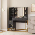 Makeup Vanity with Lights, 3 Lighting Modes Vanity Desk with Soft Cushioned Stool, Modern Dressing Table with Charging Station, 3 Drawers, White