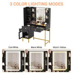 Makeup Vanity with Lights, 3 Lighting Modes Vanity Desk with Soft Cushioned Stool, Modern Dressing Table with Charging Station, 3 Drawers, White