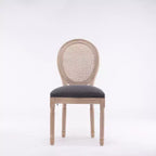 Dining Chairs Set of 2 French Country, Rattan Upholstered Vintage Farmhouse Fabric, Round Back, Solid Wood Legs, Grey