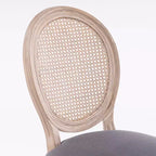 Dining Chairs Set of 2 French Country, Rattan Upholstered Vintage Farmhouse Fabric, Round Back, Solid Wood Legs, Grey