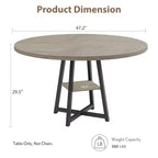 COZONY 47.2 Round Dining Table for 4-6, Industrial Circle Kitchen Table with Storage Shelf, Metal Pedestal Base