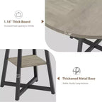 COZONY 47.2 Round Dining Table for 4-6, Industrial Circle Kitchen Table with Storage Shelf, Metal Pedestal Base