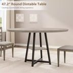 COZONY 47.2 Round Dining Table for 4-6, Industrial Circle Kitchen Table with Storage Shelf, Metal Pedestal Base
