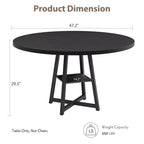 COZONY 47.2 Round Dining Table for 4-6, Industrial Circle Kitchen Table with Storage Shelf, Metal Pedestal Base