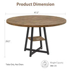 COZONY 47.2 Round Dining Table for 4-6, Industrial Circle Kitchen Table with Storage Shelf, Metal Pedestal Base