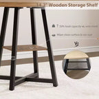 COZONY 47.2 Round Dining Table for 4-6, Industrial Circle Kitchen Table with Storage Shelf, Metal Pedestal Base