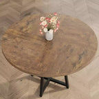 COZONY 47.2 Round Dining Table for 4-6, Industrial Circle Kitchen Table with Storage Shelf, Metal Pedestal Base