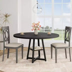 COZONY 47.2 Round Dining Table for 4-6, Industrial Circle Kitchen Table with Storage Shelf, Metal Pedestal Base