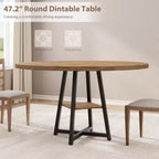 COZONY 47.2 Round Dining Table for 4-6, Industrial Circle Kitchen Table with Storage Shelf, Metal Pedestal Base