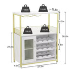 Gold Industrial Wine Bar Cabinet C 12-Bottle Storage with Removable Glass Holder C Sideboard for Living Room, Kitchen & Dining Room