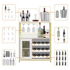 Gold Industrial Wine Bar Cabinet C 12-Bottle Storage with Removable Glass Holder C Sideboard for Living Room, Kitchen & Dining Room