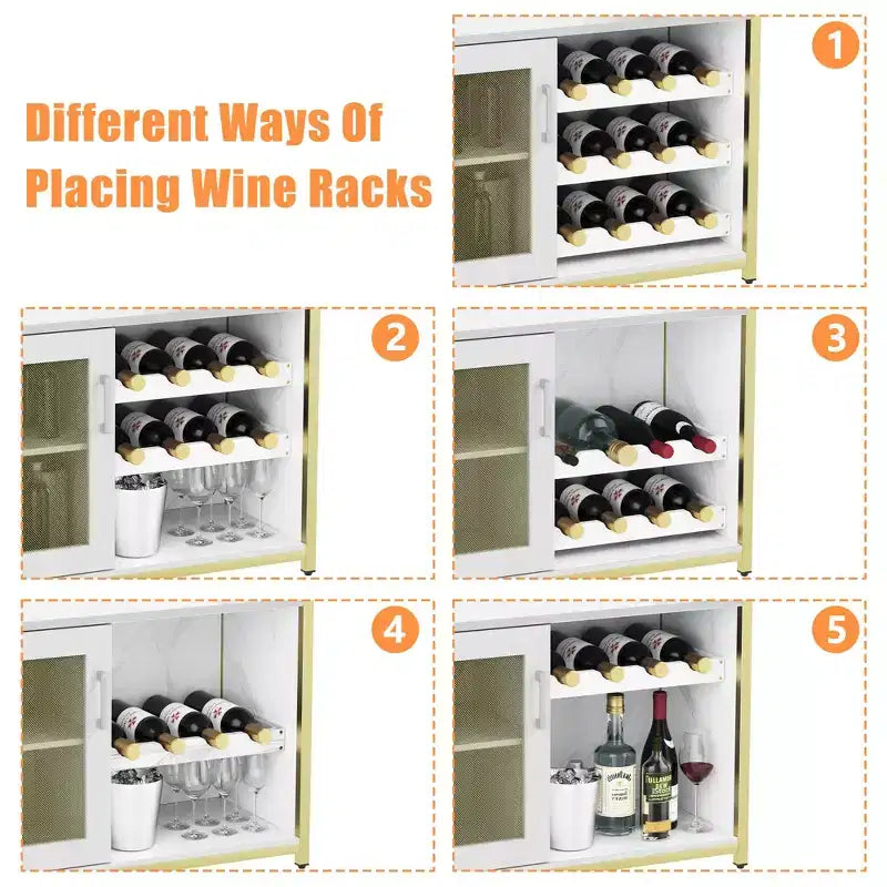 Gold Industrial Wine Bar Cabinet C 12-Bottle Storage with Removable Glass Holder C Sideboard for Living Room, Kitchen & Dining Room