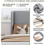 Twin Size Velvet Upholstered Platform Bed Frame,Bed with Wingback Headboard,o Box Spring Required,Wooden Slats Support,Easy Assembly