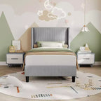 Twin Size Velvet Upholstered Platform Bed Frame,Bed with Wingback Headboard,o Box Spring Required,Wooden Slats Support,Easy Assembly