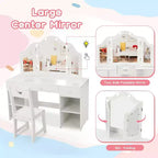 Acekool Kids Vanity Set with Detachable Tri-Folding Mirror, Storage Drawers & Shelves, Makeup Desk & Chair for Girls Bedroom