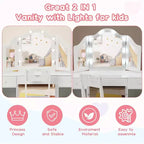 Acekool Kids Vanity Set with Detachable Tri-Folding Mirror, Storage Drawers & Shelves, Makeup Desk & Chair for Girls Bedroom