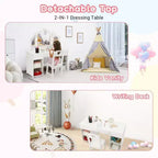 Acekool Kids Vanity Set with Detachable Tri-Folding Mirror, Storage Drawers & Shelves, Makeup Desk & Chair for Girls Bedroom