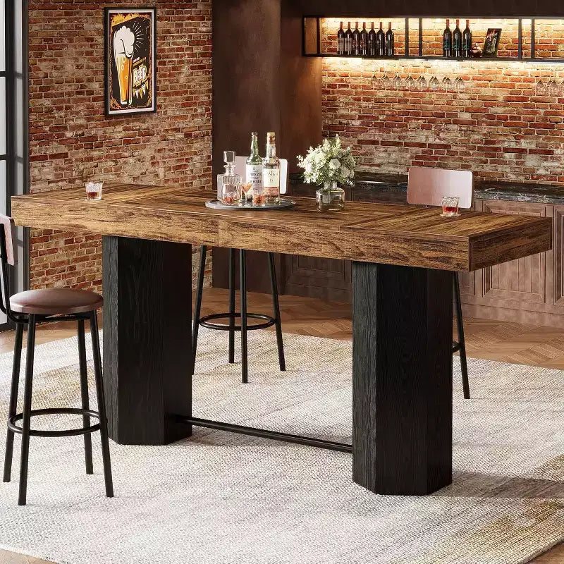 Lantine 70.9 Extra Long Bar Table, Industrial Counter Height Table, Rectangular Bar Height Tables for Kitchen, Dining Room, Pub