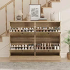 Fluted Wooden Shoe Cabinet with 4 Flip Drawers, Slim Freestanding Shoe Organizer, Adjustable & Removable Shelves for Entryway or Hallway Storage
