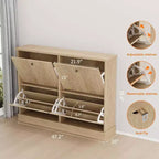 Fluted Wooden Shoe Cabinet with 4 Flip Drawers, Slim Freestanding Shoe Organizer, Adjustable & Removable Shelves for Entryway or Hallway Storage