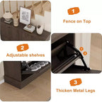Fluted Wooden Shoe Cabinet with 4 Flip Drawers, Slim Freestanding Shoe Organizer, Adjustable & Removable Shelves for Entryway or Hallway Storage