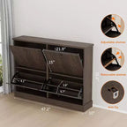 Fluted Wooden Shoe Cabinet with 4 Flip Drawers, Slim Freestanding Shoe Organizer, Adjustable & Removable Shelves for Entryway or Hallway Storage
