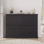 Fluted Wooden Shoe Cabinet with 4 Flip Drawers, Slim Freestanding Shoe Organizer, Adjustable & Removable Shelves for Entryway or Hallway Storage