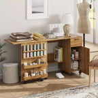 COZONY Folding Sewing Table with Storage, Locking Wheels & Sliding Drawer - Mobile Craft Station for Small Spaces