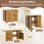 COZONY Folding Sewing Table with Storage, Locking Wheels & Sliding Drawer - Mobile Craft Station for Small Spaces