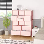 Storage Dresser, Fabric Dresser 15-Drawer Tall Organizer with Wood Top & Metal Structure for Bedroom Living Room Hallway Entryway
