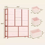 Storage Dresser, Fabric Dresser 15-Drawer Tall Organizer with Wood Top & Metal Structure for Bedroom Living Room Hallway Entryway
