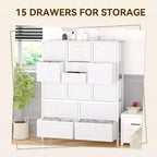 Storage Dresser, Fabric Dresser 15-Drawer Tall Organizer with Wood Top & Metal Structure for Bedroom Living Room Hallway Entryway