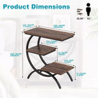 TUYOHW Industrial C-Shape End Table,3-Tier Side Table with Rustic Brown Top & Black Metal Frame,25.6 Height