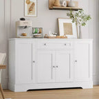 Modern Wooden Sideboard Buffet Cabinet with Drawer & 4 Doors, Freestanding Storage Credenza for Kitchen Dining Room Living Room Coffee Bar