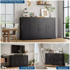 Modern Wooden Sideboard Buffet Cabinet with Drawer & 4 Doors, Freestanding Storage Credenza for Kitchen Dining Room Living Room Coffee Bar