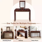 GDFStudio Amelia Vintage Wood Vanity Desk with Flip Mirror and 2 Drawers