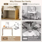 GDFStudio Amelia Vintage Wood Vanity Desk with Flip Mirror and 2 Drawers