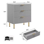 3 Drawer Dresser for Bedroom, Fluted Modern Nightstand, Chest of Drawers, Wooden Dresser Organizer, Side Table for Living Room, Hallway