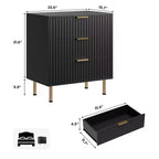 3 Drawer Dresser for Bedroom, Fluted Modern Nightstand, Chest of Drawers, Wooden Dresser Organizer, Side Table for Living Room, Hallway