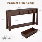 59'' Farmhouse Console Table, Wooden Entryway Table with 2 Drawers & 2-Tier Open Storage Shelf, Sturdy l-Shape Legs, Scratch-Resistant MDF