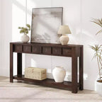 59'' Farmhouse Console Table, Wooden Entryway Table with 2 Drawers & 2-Tier Open Storage Shelf, Sturdy l-Shape Legs, Scratch-Resistant MDF