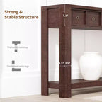 59'' Farmhouse Console Table, Wooden Entryway Table with 2 Drawers & 2-Tier Open Storage Shelf, Sturdy l-Shape Legs, Scratch-Resistant MDF