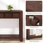 59'' Farmhouse Console Table, Wooden Entryway Table with 2 Drawers & 2-Tier Open Storage Shelf, Sturdy l-Shape Legs, Scratch-Resistant MDF