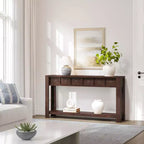 59'' Farmhouse Console Table, Wooden Entryway Table with 2 Drawers & 2-Tier Open Storage Shelf, Sturdy l-Shape Legs, Scratch-Resistant MDF
