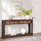 59'' Farmhouse Console Table, Wooden Entryway Table with 2 Drawers & 2-Tier Open Storage Shelf, Sturdy l-Shape Legs, Scratch-Resistant MDF
