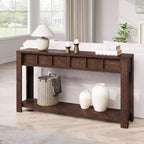 59'' Farmhouse Console Table, Wooden Entryway Table with 2 Drawers & 2-Tier Open Storage Shelf, Sturdy l-Shape Legs, Scratch-Resistant MDF
