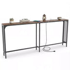 Costway 71'' Console Table w/Power Outlet Metal Frame for Hallway Foyer Living Room Rustic Brown & Black